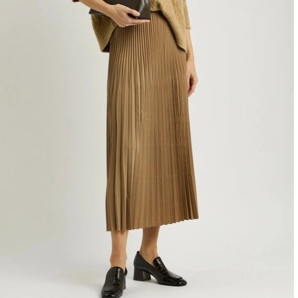 Eileen Fisher Pleated Maxi Skirt 3XL Camel Wool Silk Blend New Women Luxury
